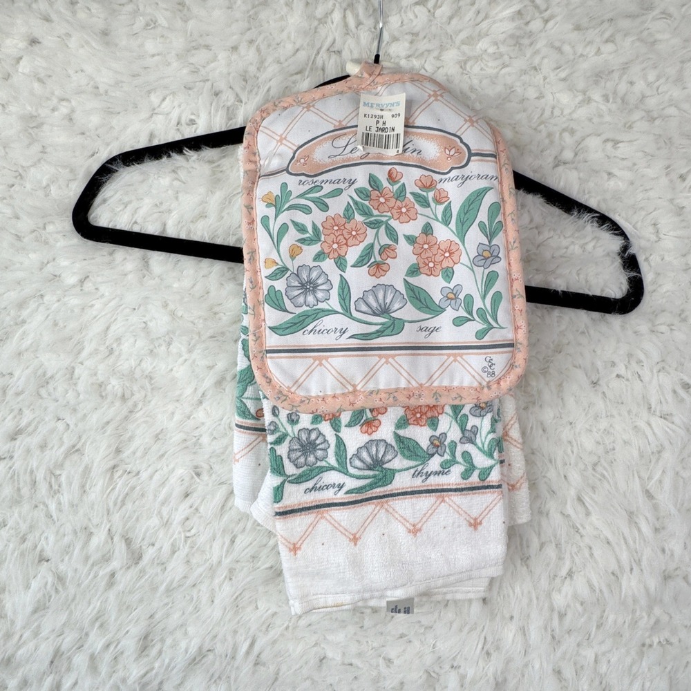 Mervyns Le Jardin Vintage Kitchen Towel Pot Holder Set Floral Cottagecore Retro‎